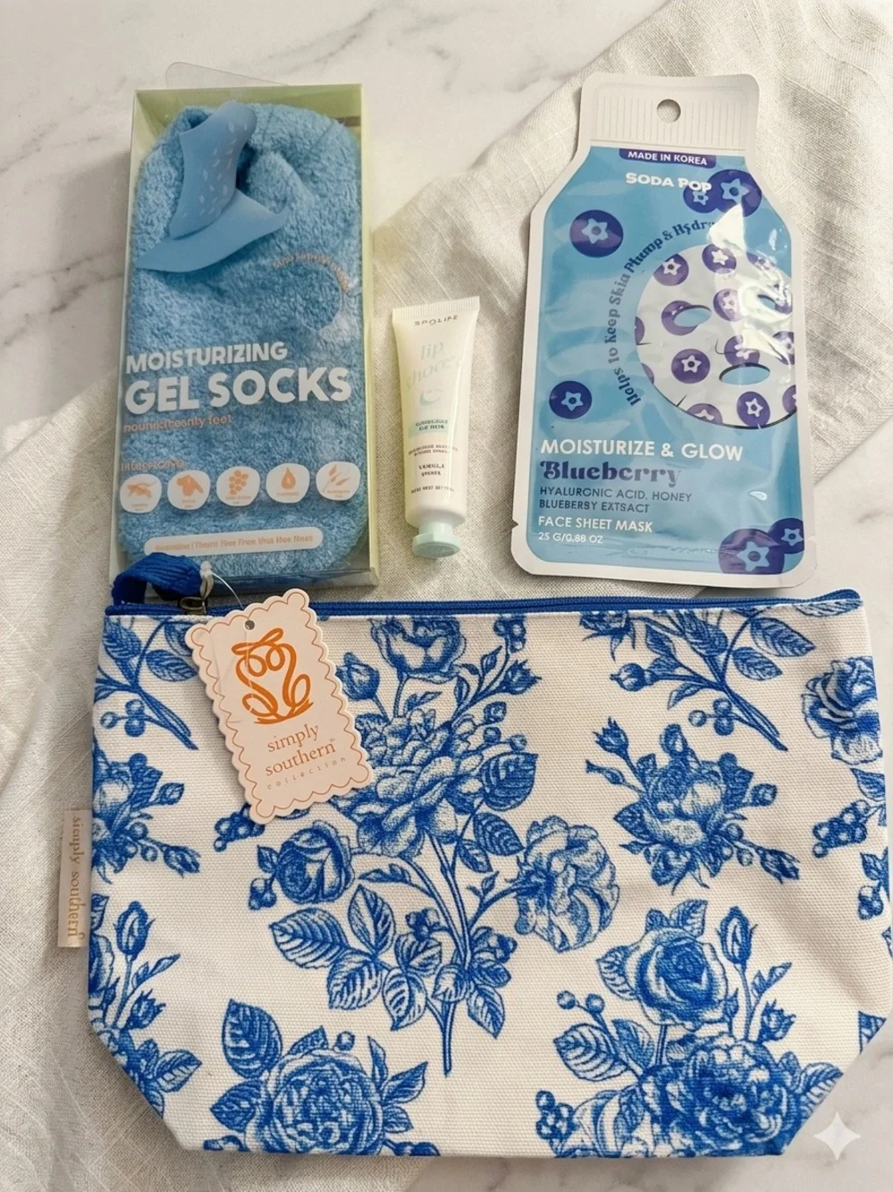 Simply Southern Blue Floral Canvas Cosmetic Pouch